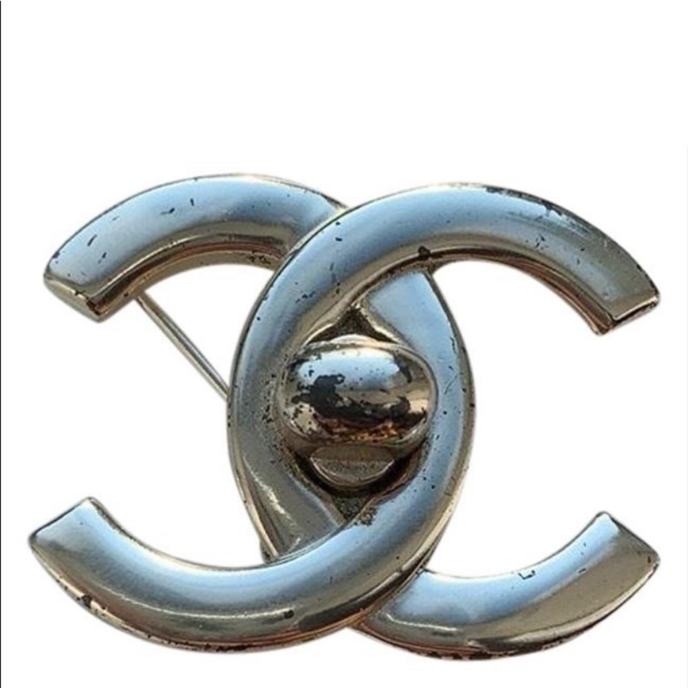 Authentic Chanel Timeless Turnlock CC Silver Pin - Picture 2 of 10